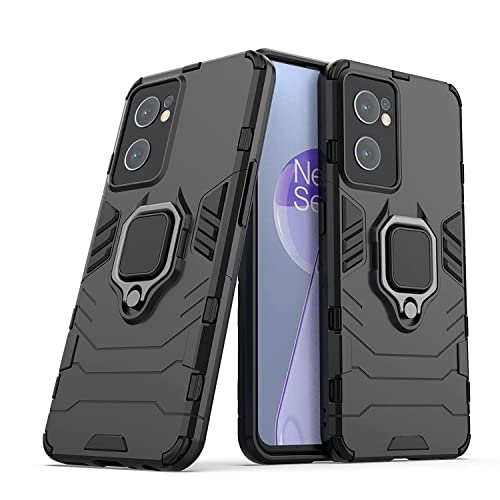 Image of WOW IMAGINE Polycarbonate Tough Armor Bumper Excellent 360 Degree Protection Back Cover with Ring Holder & Kickstand in-Built for OnePlus Nord CE 2 5G (Carbon Black)