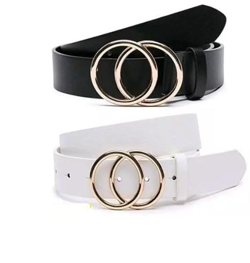 Women Skinny Fancy Belt Pack of 2 Stretch Adjustable Waist Accessories for Sarees Dresses Gowns and Outfits BLACK + WHITE-image-6