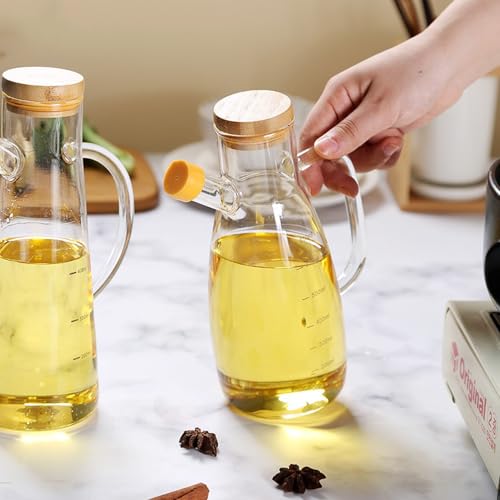 Bottiglia dispenser per olio in vetro borosilicato con scala e manico, brocca a prova di perdite per aceto e olio, perfetta per cucinare in cucina