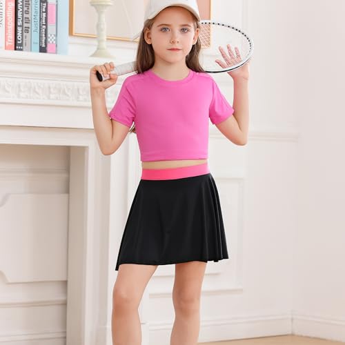 Image of Girls' 2-in-1 Flowy Butterfly Shorts with Pockets - Athletic Dance & Running Shorts Red Vaist for Ages 8-9