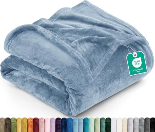 Image of Utopia Bedding Soft Fleece Bed Blanket King Size Stone Blue (90x102 Inch)