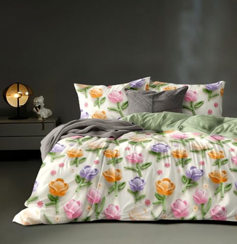 Image of Home 7D Print Fast Colour 210TC Cotton Bedsheet with Pillow Cover for Double Bed, King Size (Multicolor: 03)