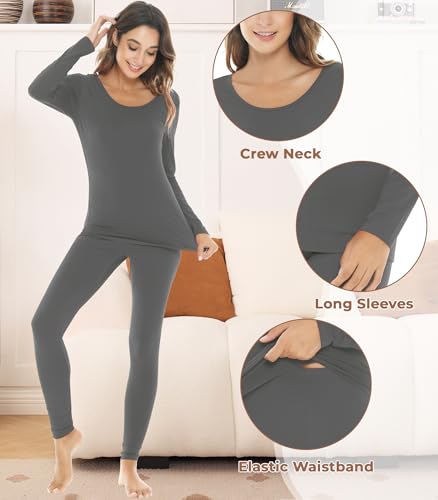 Image of NACHILA Thermal Underwear for Women-Viscose Made from Bamboo,Soft Long Johns Set Base Layer Pajamas Set Long Sleeve Pjs