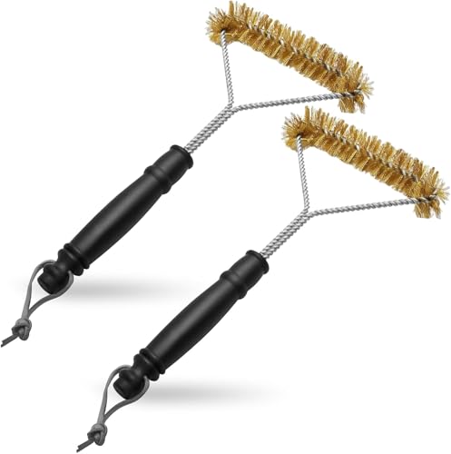 HomeDejavu 2 Piezas Cepillo para Limpiar Barbacoas Multifuncional: Cerdas de Latón y Acero Inoxidable, Mango de Plástico Anti-Quemaduras y Antideslizante, Adaptable a Parrilla de Gas, Carbón