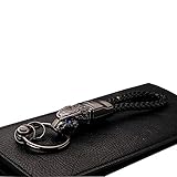 Leather Cord Key Chain,Metal Leopard Head Car Keychain with Blue Eyes,Black