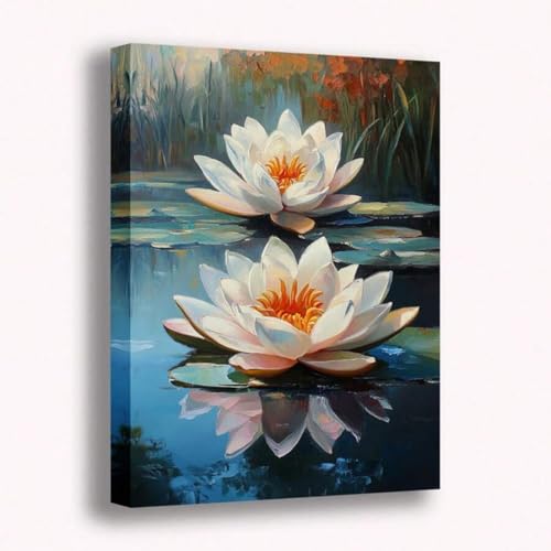 Toile murale fleur de lotus blanche 40x60 cm art zen sans cadre - 5