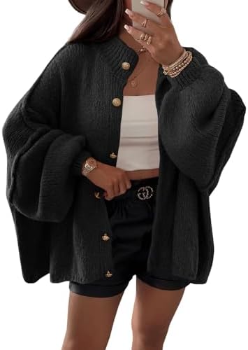 Saodimallsu Strickjacke Damen Kurz Laternenärmel Cardigan Winter | Knopfleiste, Open Front Sweater, Langarm, Lose, Strickmantel, Herbst, Gestrickt, Jacke