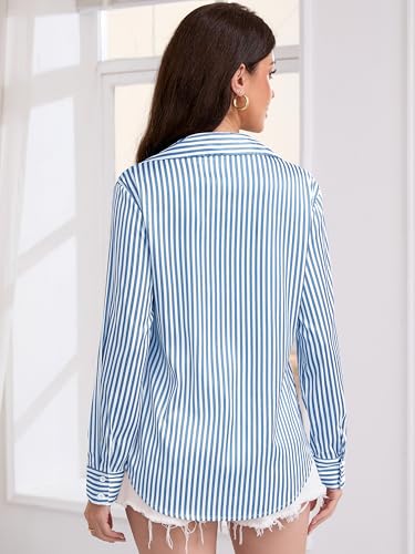 Image of Premium Soft Breathable Stretch Satin Silk Button Down Shirts for Women Long Sleeve Leopard Blouses Work Dress Tops