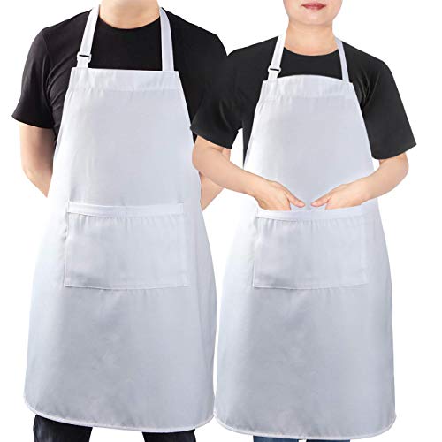 White Kitchen Chef Apron, Adjustable Professional Cooking Apron with Pockets for Men
