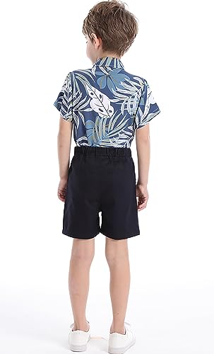 Image of Toddler Baby Boy Summer Clothes Set Floral Shirt Bow-tie Shorts Hawaiian Outfit