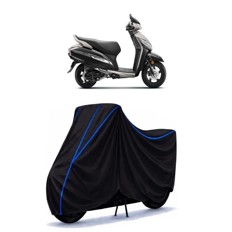 Image of Scooty Cover Water Resistant for Activa 125 Fi | Universal Scooter & Bike Cover | Heavy Duty UV Dust, Rain & Scratch Protection | Elastic Fit All Weather Indoor Outdoor | Black with Blue Piping