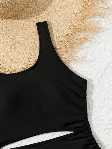 OYOANGLE Girl's Cut Out Drawstring Side One Piece Swimsuit Sleeveless Scoop Neck Bathing Suit Swimwear3