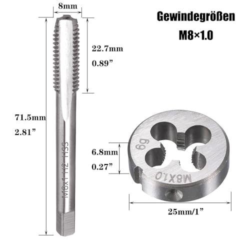 Saipor M8 X 1 Metrisch Gewindeschneid und Gewindeschneideisen M8 x 1,0mm HSS Gewindebohrer und Schneideisen, Rechtsgewinde Feingewinde Schneider, Gerade Geriffelt Gewindeschneider
