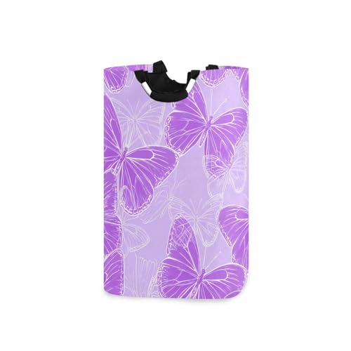 Jihqo Laundry Hamper Basket Purple Butterflies Collapsible Nursery Storage Bin Waterproof Clothing Baskets for Home Bedroom Bathroom Washing Room