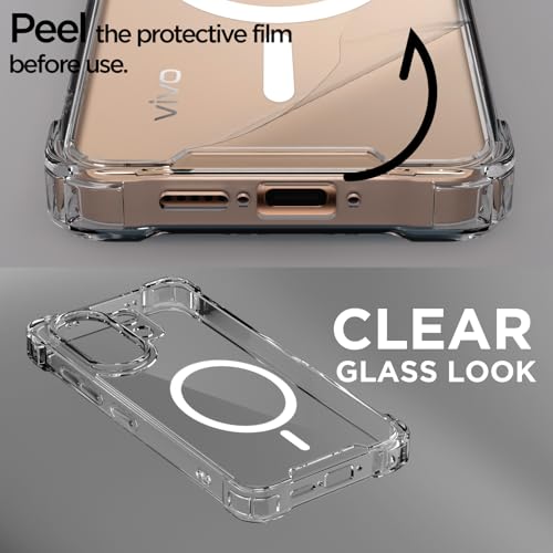Image of Pikkme Back Cover for Vivo V60 5G / Vivo T4 Pro 5G Mag-Safe Shockproof PC + TPU Protective Case Magnetic Support Bumper Case (Transparent Mag-Safe)