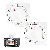 2 Pcs Kitchen Timer with Loud Alarm : Square 60 Minute Mechanical Visual Cooking, Time Management Tools Hour Manual Countdown Timer for Baking, Homework, Exercise Auto Off No Batteries Required White