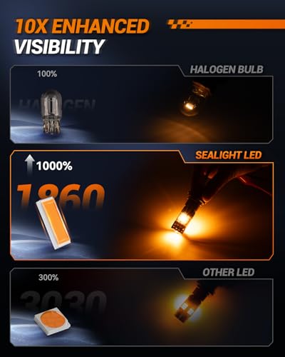 Image of SEALIGHT 7443 7440 LED Bulb Amber, 2025 Canbus 7444na Front /Rear Turn Signal Bulb with Built In Resistor Anti Hyper Flash 7440a W21W 7441 WY21W T20, 1860-SMD Chips, CK & Standard Socket (Pack of 2)