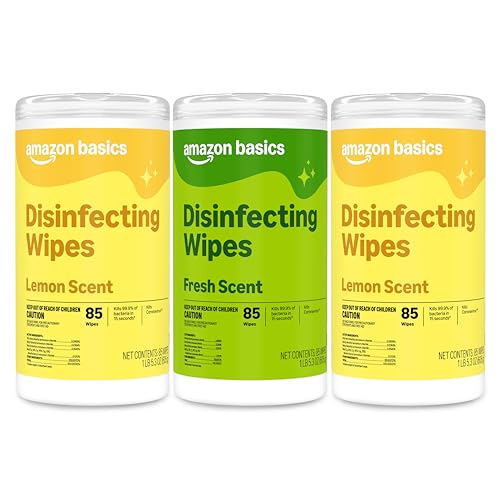 Amazon Basics Disinfecting Wipes, Lemon & Fresh Scent, Sanitizes/Cleans/Disinfects/Deodorizes, 255 Count (2 Packs Lemon, 1 Pack Fresh Scent)