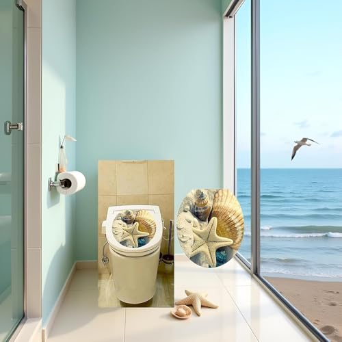 Seestern-WC-Aufkleber, abnehmbarer WC-Sitz-Aufkleber, Ozean, Wald, Himmel, Fisch, Vinyl-Aufkleber, Badezimmer-Dekor, komfortable und umweltfreundliche Verarbeitung, Zubehör, Badezimmer-Zubehör