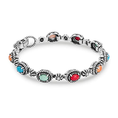 American West Sterling Silver Multicolor Gemstone Link Bracelet - Medium