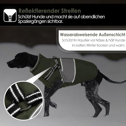 AOFITEE Hundejacke Große Hunde, Wasserdicht Winter Hundemantel mit Geschirr für große Hunde, Warme Hundemantel Hunter Fleece Wintermäntel Hundekleidung Schneeanzug für Französische Bulldogge, Grün L