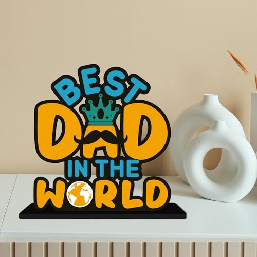 Image of Artvibes Best Dad in the World Quotes Table Decor for Office Desk | Home Decoration Items | Living Room | Modern Art Wooden Showpiece Decorative Gift item (SP 1190)