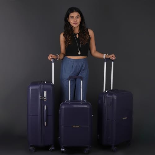 Image of 3G VACANZA Hard-Side Polypropylene Cabin & Check-in Luggage Set of 3 Blue Trolley Bags (55, 65 & 75 Cm)
