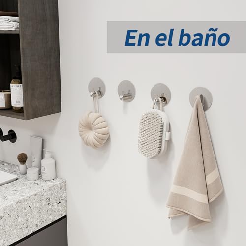 Miniatura 5 de Feligio Colgadores Adhesivos Resistentes De 4 Piezas, Ganchos Adhesivos Para Pared, Colgador Toalla Baño Adhesivo De Acero Inoxidable 304, Sin Taladro, Plata, Para Baño Y Cocina
