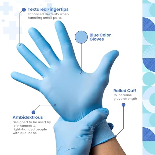 Image of amazon basics NITRILE DISPOSABLE AND POWDER FREE GLOVES - LATEX FREE-ALL PURPOSE /MEDICAL /EVERYDAY USE * (Pack of 100), Blue