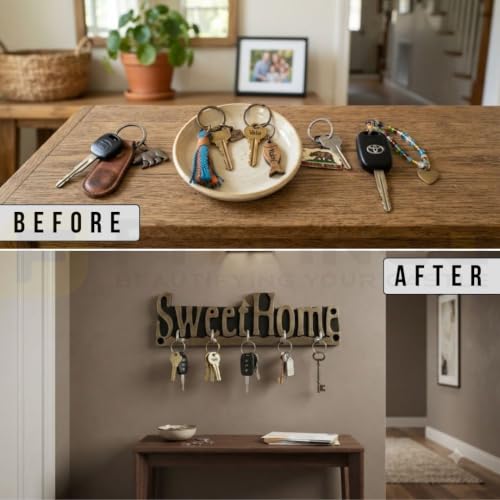 Image of Key Holder for Wall /Zinc Metal Key Stand with 5 Hooks /Decorative Wall Key Hanger for Home, Entryway & Office /Vintage Style Key Organizer (Sweet Home Key Holder)-| 3 Years Warranty |