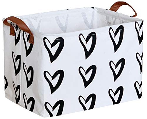 Clocor Heart Rectangular Basket,Cute Pattern Storage Bin,Collapsible Waterproof Storage Box With Handles For Kids,Gift Baskets,Toy Organizer,Shelf Basket (Black Hearts) #TOP9