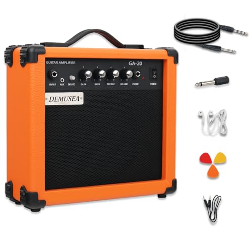 Demusea Electric Guitar Amplifier 20w Guitar amp Orange Color Portable Travel amp Drive gain bass...