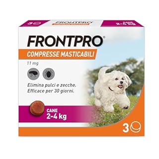 FRONTPRO 3 Compresse Masticabili Antiparassitario per Cani di Peso 2-4 kg Protegge da Pulci e Zecche, Antipulci in Confezione da 3 Compresse da 11.3 mg di Afoxolaner, 2kg-4kg