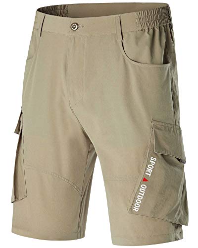 Mens Khaki Shorts Elastic Waist Cargo Big and Tall Shorts Quick Dry Camping Shorts Hiking Shorts Travel Shorts Golf Shorts