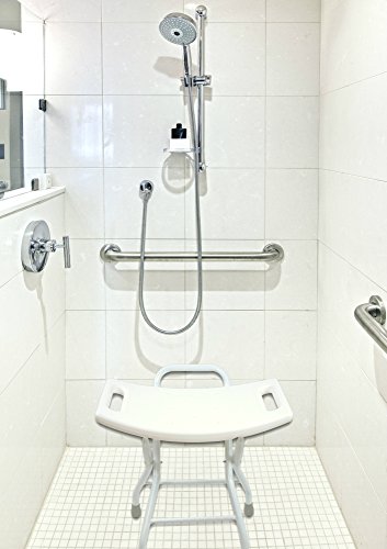 Folding Shower Seat Stool - Portable Assist Bath Bench Chair with Hand Grab for Seniors, Disabled, or Home Care Comfort by BrightCare