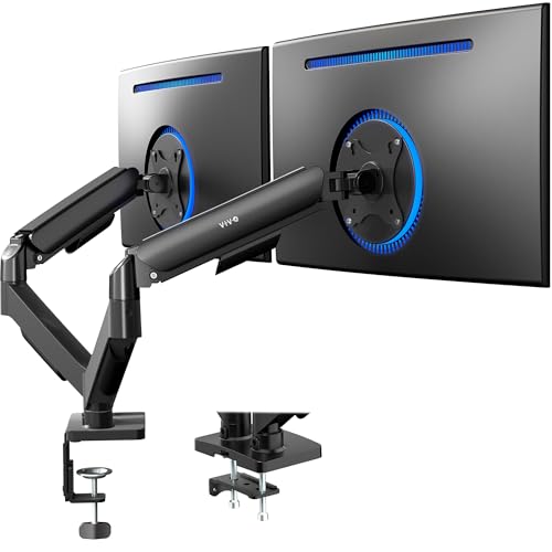 VIVO Dual Monitor up to 32 inches and 19.8 lbs per Screen, Pneumatic Arm Desk Mount, Articulating Counterbalance, VESA Stand, Classic, STAND-V002O