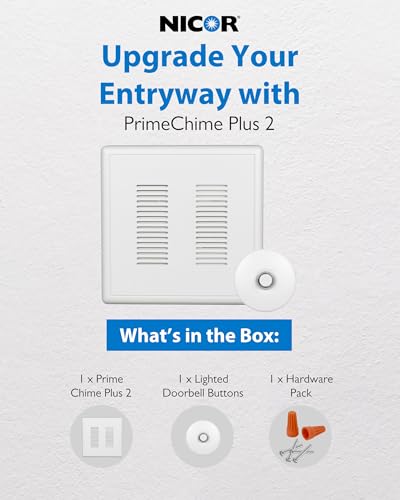 Image of PrimeChime Plus 2 Electric Doorbell Kit - Doorbells for Home - Includes Selectable Ring Chimes - Stucco Button, White - NICOR Lighting