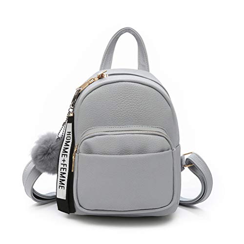 Katech Rucksack Damen Schultertasche Casual wasserdichte Schultasche Daypack Damen Kleinen Rucksack Mädchen Schultaschen Handtasche mit Pom Pom Ball (Grau)