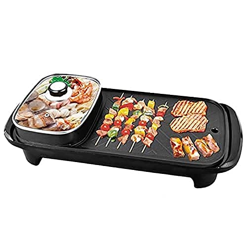 Image of Matiko Electric 2 in 1 BBQ Frying Pan Smokeless Barbecue Grill Non-Stick Baking Pan Indoor Hot Pot Chafing Dish, Hot Pot with Glass Lid for Kitchen Indoor Outdoor Dinner Party