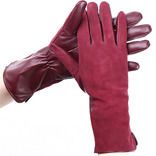 Guantes de Invierno cálidos para Pantalla táctil para Mujer Guantes Largos de Ante de Cuero