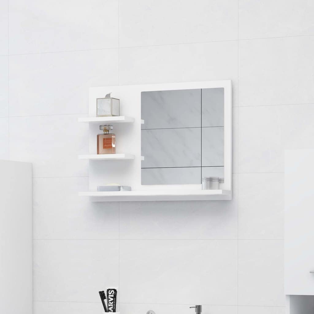 homiuse 60 x 10,5 x 45 cm Espejo de baño Espejo con 3 estantes Espejo de pared rectangular Espejo de baño Espejo de baño Espejo de baño Espejo de baño Elegante Espejo de ducha Blanco Madera Acrílico