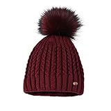 Mütze mit kleinem Zopfmuster und Bommel aus Fell , , , , ,