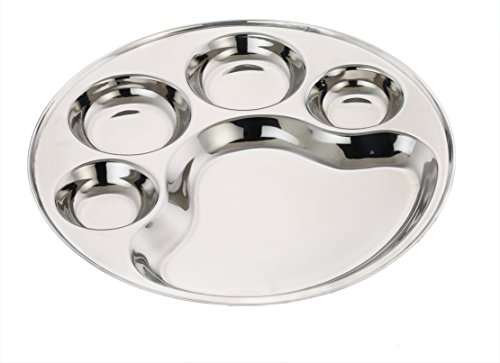 Image of Expresso 5 in1 Five Compartment Divided Plate /Thali /Bhojan Thali /Mess Tray /Dinner Plate Set | Round Shape High Grade Stainless Steel Mirror Finish Partition Plate Set of 1