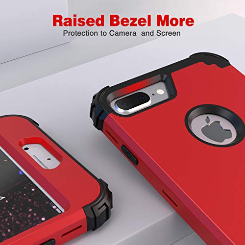 Idweel Iphone 8 Plus Case, Iphone 7 Plus Case With Tempered Glass Screen Protector, 3 In 1 Shockproof Slim Hybrid Heavy Duty Hard Pc Cover Soft Silicone Rugged Bumper Full Body Case, Red #TOP2