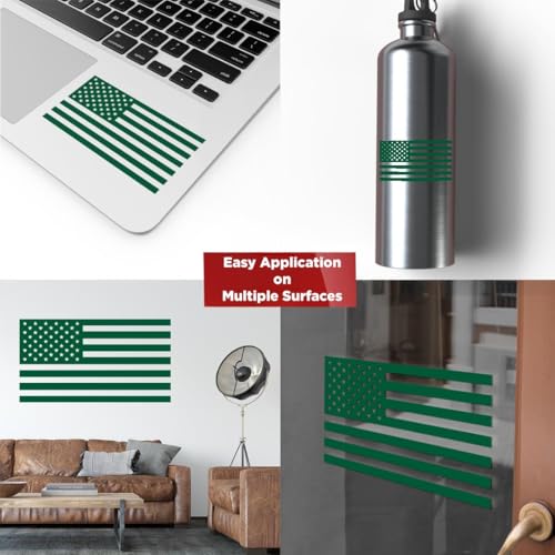 Image of American Flag Vinyl Decal USA Tactical Military Patriotic Subdued (Green) (Set of 2) Premium Waterproof Vinyl Decal Stickers for Car Truck RV Helmet Bumper Window Laptop Rearview Mirror