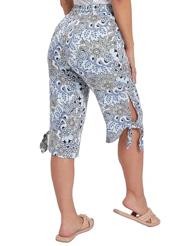 Royalty For Me womens Women's Elastic Waist Capri Side Keyhole with Tie Hem3