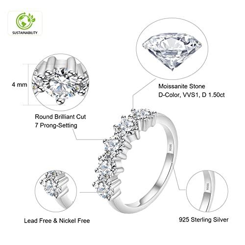KRKC 5 Stone Moissanite Rings, Lab Created Diamond Wedding Band D Color VVS1 Clarity with 18K White Gold S925 Sterling Silver Eternity Ring for Women Girlfriend for Promise4