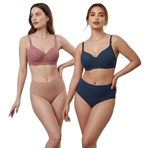 Image of Women's Pure Cotton Blend Lightly Padded Bra (Pack of 3) | Full Coverage Wirefree T-Shirt Bra | Soft Breathable Everyday Bra | Adjustable Straps | Comfortable Multicolor Bra