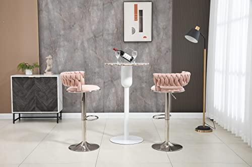 Kakotito 360° Velvet Swivel Bar Stools With Low Back & Footrest, Adjustable Counter Barstools, Silver Bar Stool (Set Of 2 - Silver Version, Pink) #TOP6