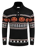 COOFANDY Pull de Noël moche tricoté pour homme - Pull de Noël décontracté en forme de flocon de neige, Citrouille noire, Taille S